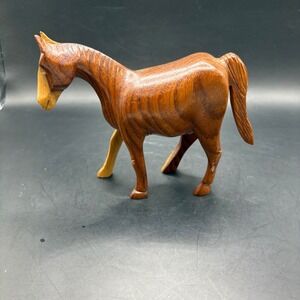 Carved Wood Horse Figurine Folk Art‎ Animal Statue Sculpture Decor